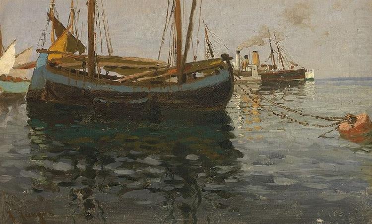 Dampf- und Fischerboote im sonnigen Licht, Julius Ludwig Friedrich Runge